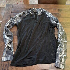 Women's Classic Thermal 250 Merino Baes Layer 1/4 Zip, Black/pattern XL